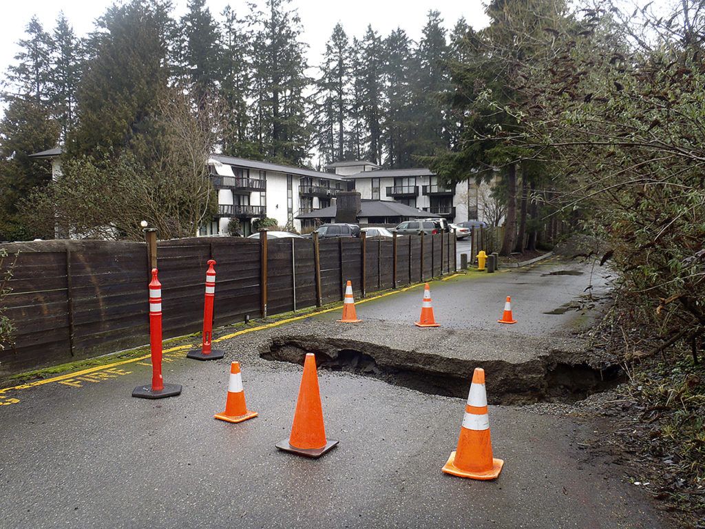 Rainfall on Feb. 9 caused flooding along Scriber Creek in Lynnwood, including the collapse of a key culvert on private property near Wilcox Park. (City of Lynnwood)
