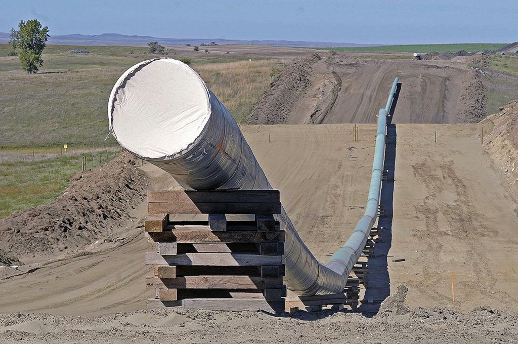 This Sept. 29, 2016 photo, shows a section of the Dakota Access Pipeline under construction near the town of St. Anthony in Morton County, North Dakota. (Tom Stromme/The Bismarck Tribune via AP, File)
