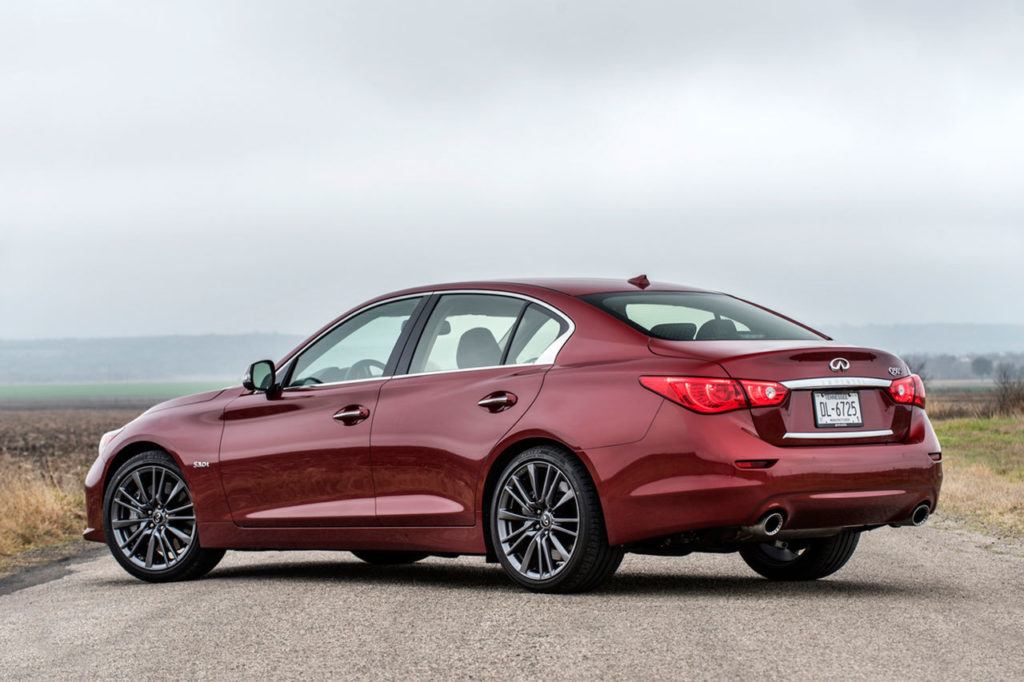 The 2017 Infiniti Q50 Red Sport is available with rear-wheel or all-wheel drive.
