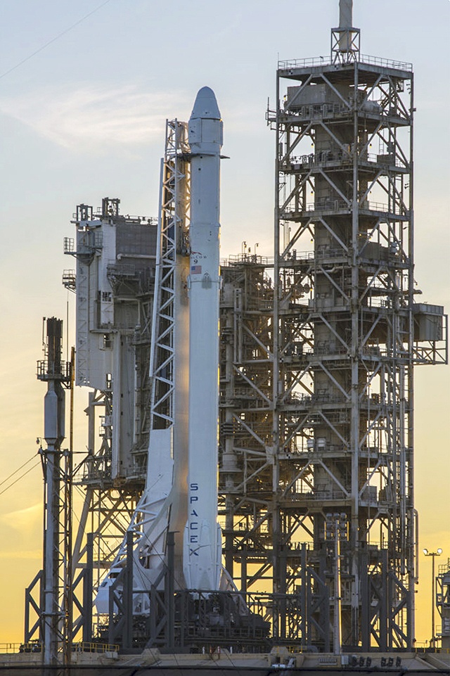 This photo shows a Space X Falcon9 rocket on the launch pad, Saturday, Feb. 18, at Launch Complex 39A at the Kennedy Space Center in Cape Canaveral, Florida. (NASA via AP)