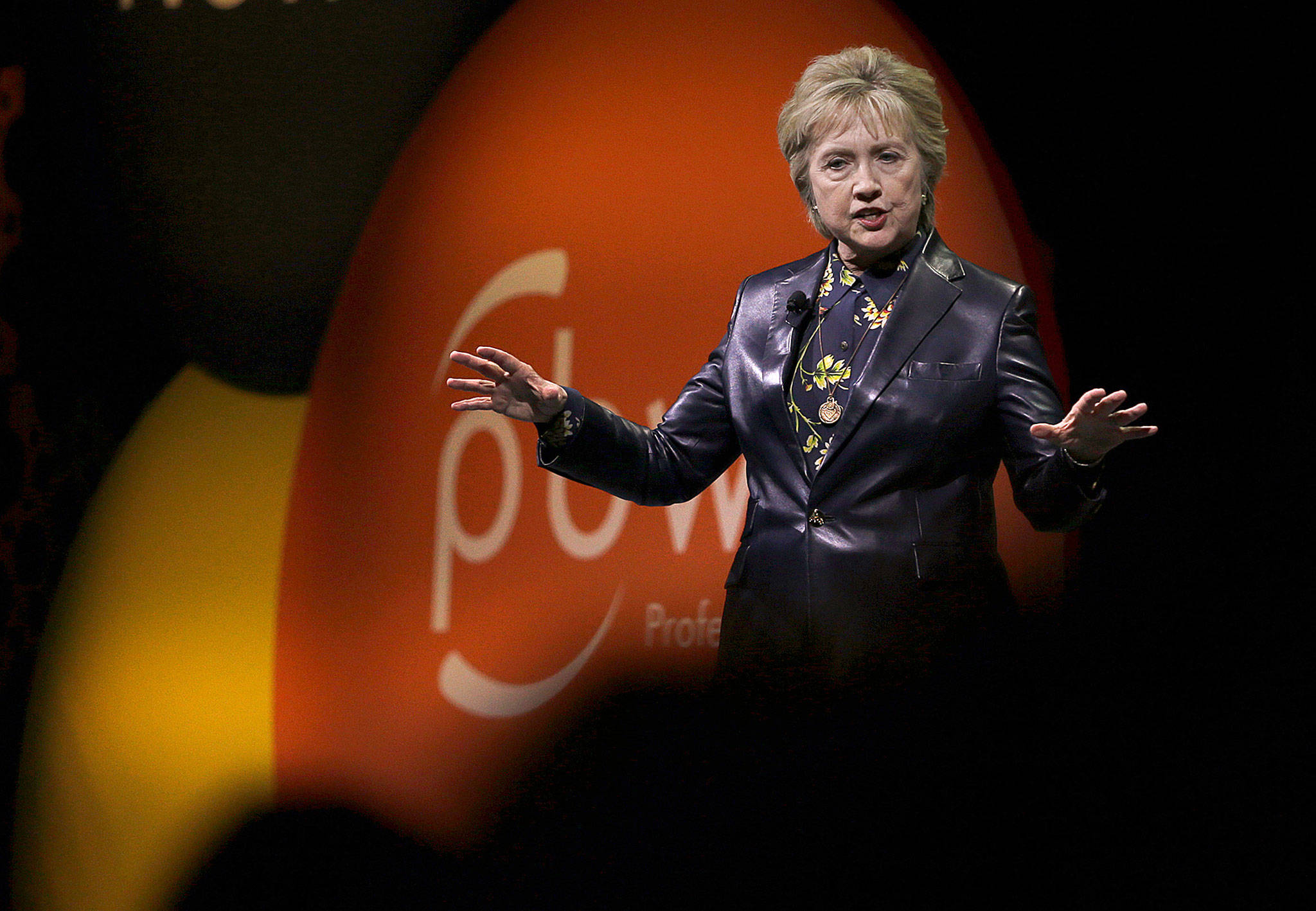 Former Secretary of State Hillary Clinton speaks to the Professional Businesswomen of California on Tuesday in San Francisco. (AP Photo/Ben Margot)