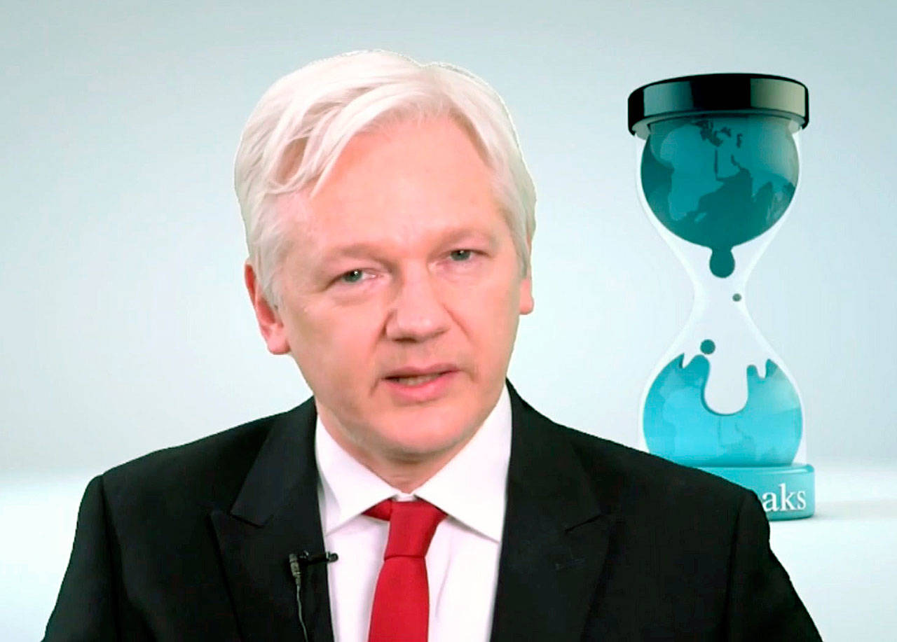 WikiLeaks founder Julian Assange speaks in a video made available Thursday. Assange said his group will work with technology companies to help defeat the Central Intelligence Agency’s hacking tools. (WikiLeaks via AP)