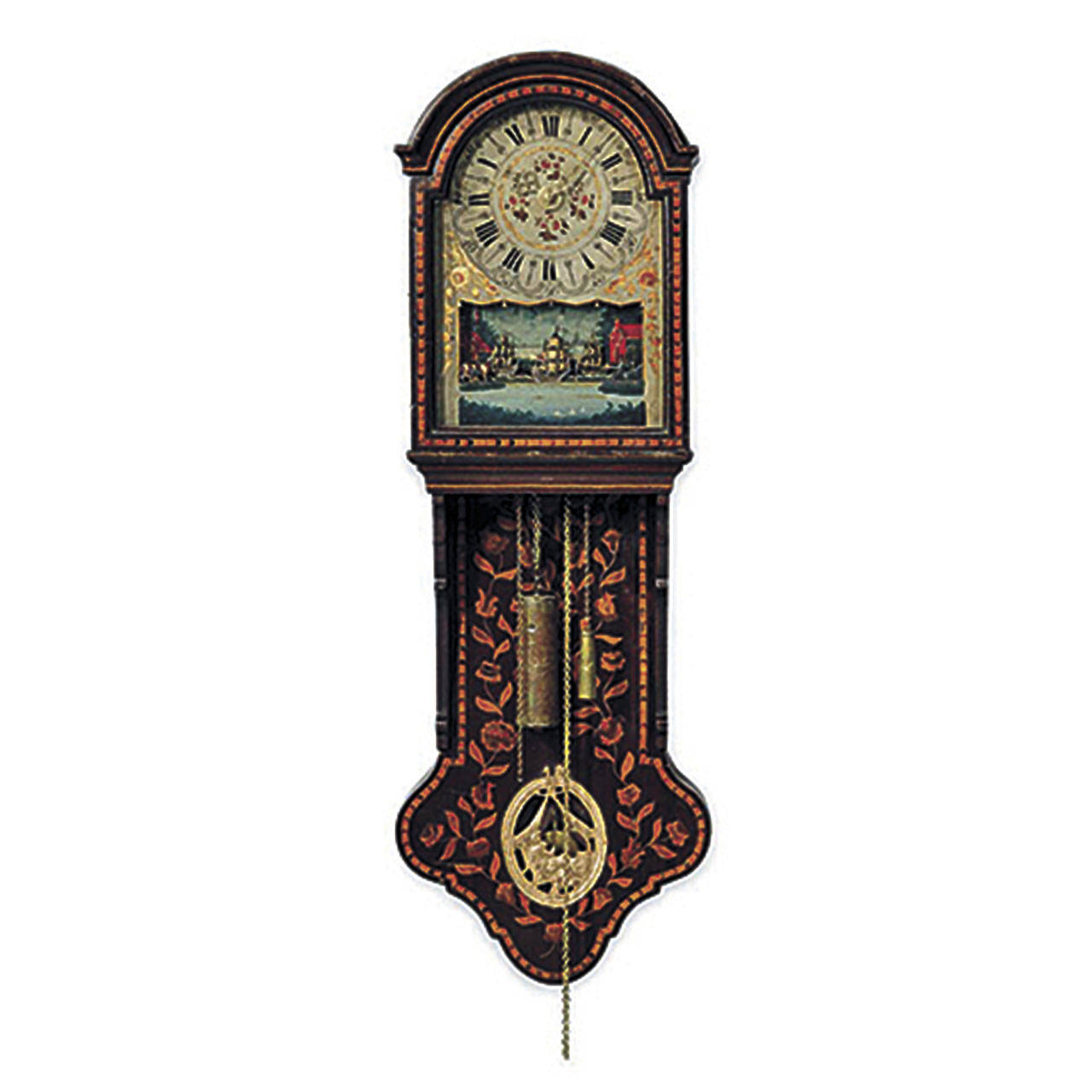 It was more important to own a clock in the 1800s than it is now. Home clocks had to be wound at least once a week to keep accurate time. This 1800s Dutch clock had chimes and an entertaining moving scene of ships and fishing. It sold in Massachusetts for $3,444. (Cowles Syndicate Inc.)