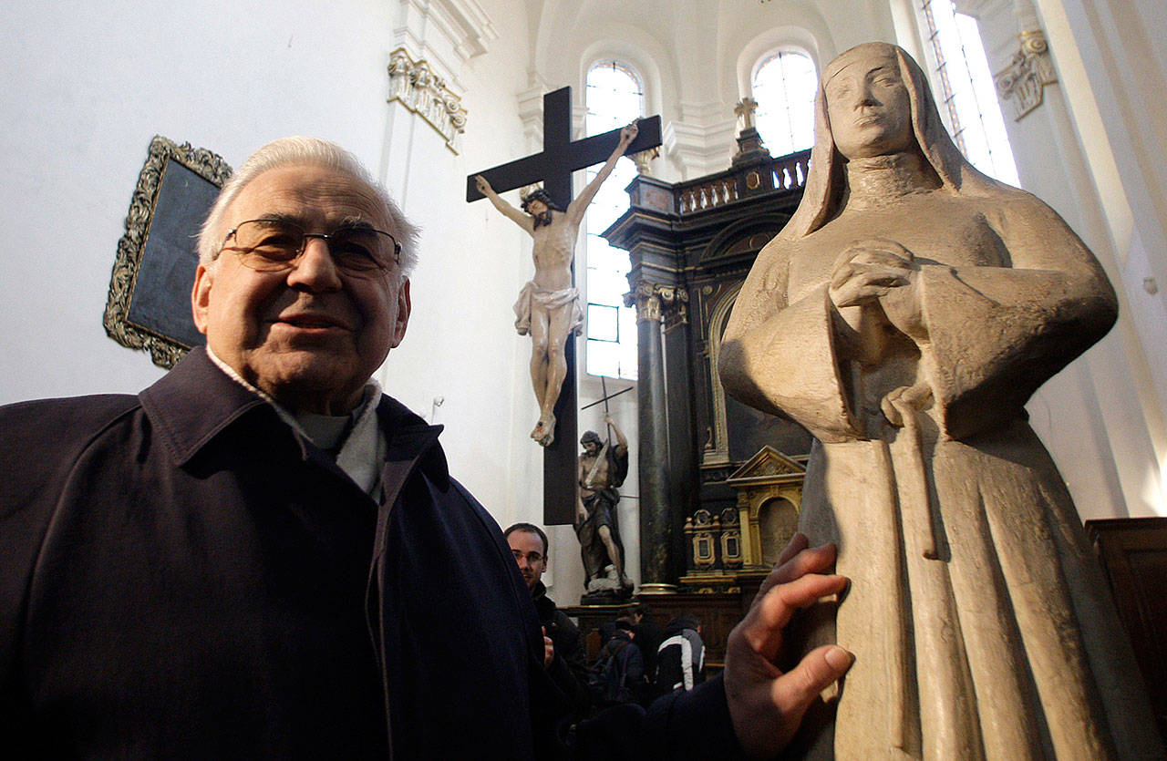 Cardinal Miloslav Vlk poses in the church of St. Castalus, in Prague, Czech Republic, in 2010. (AP Photo/Petr David Josek)