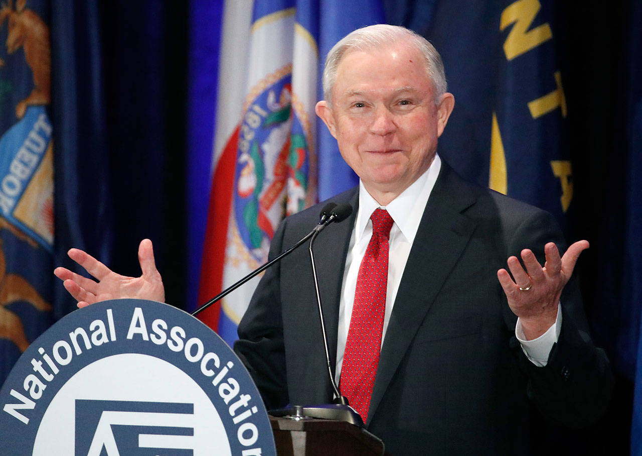 Attorney General Jeff Sessions speaks at the National Association of Attorneys General on Feb. 28 in Washington. (AP Photo/Alex Brandon)