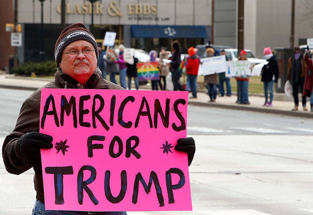 Gary Houser takes part in a March for Trump rally on March 4 in Fort Wayne, Indiana. (Chad Ryan/The Journal-Gazette)