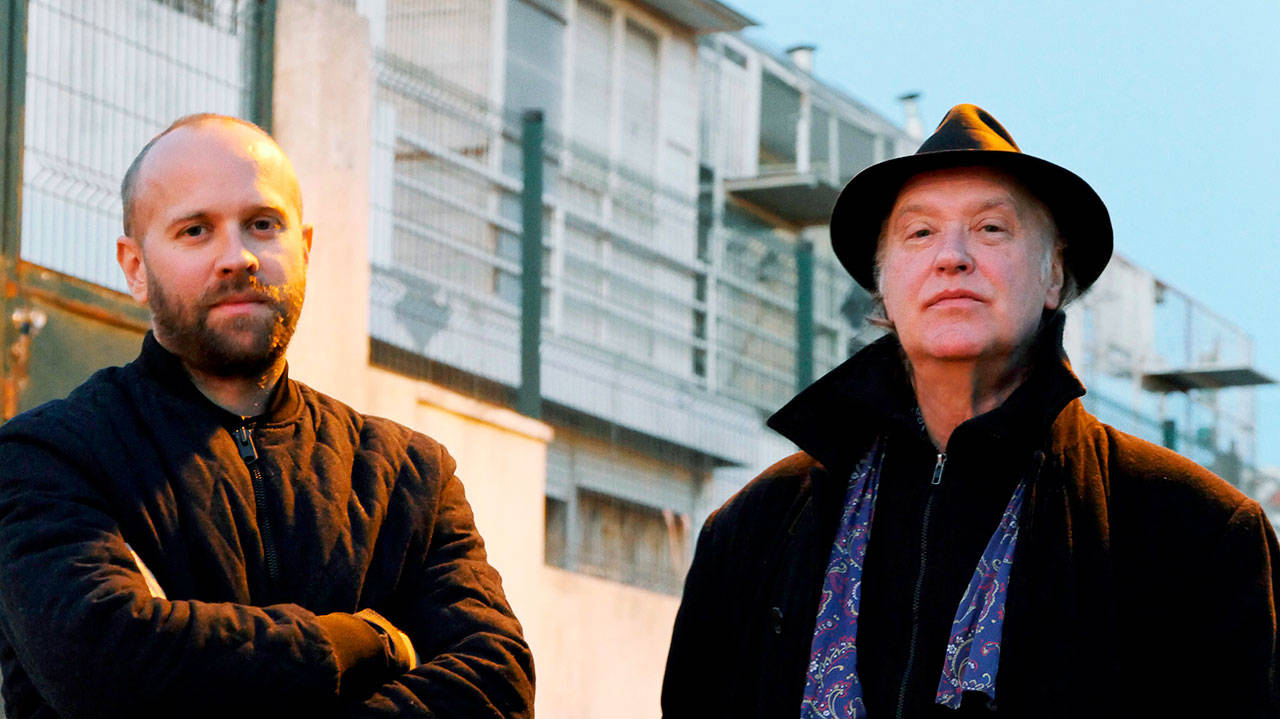Kinks lead guitarist Dave Davies (right) and son Russ Davies collaborated on a new album, “Open Road.” (Photo by Martin Davies)