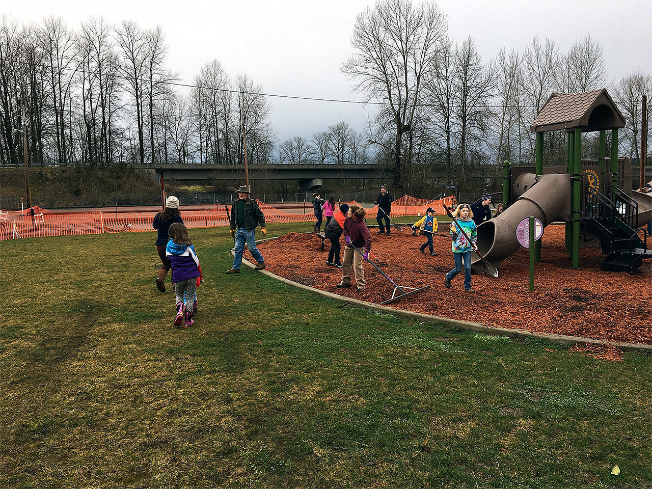 Jackson Martin, 5, won a $500 Disney Summer of Service grant through Youth Service America. On March 11, Jackson and several friends took a break from playing to instead spread fresh wood chips in the playground areas at Haller Park. (Contributed photo)