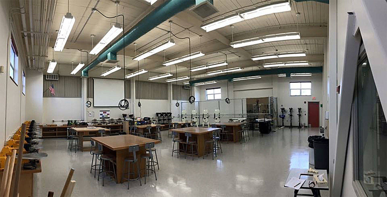 Stanwood Middle School students are enjoying a new wood shop and tools, thanks to dollars from a voter-approved levy as well as donors and volunteers. (Contributed photo)
