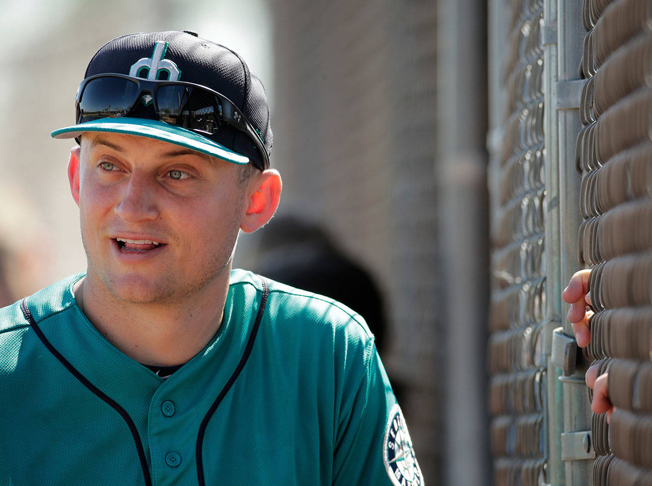 Mariners third baseman Kyle Seager watches batting practice during spring training on Feb. 21, 2017, in Peoria, Ariz. (AP Photo/Charlie Riedel)