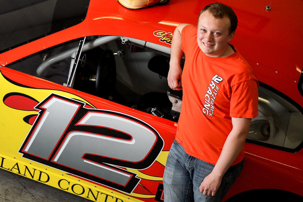 Chad Fitzpatrick, 20, is a Rookie of the Year contender in the upcoming Evergreen Speedway season. (Kevin Clark / The Herald)

