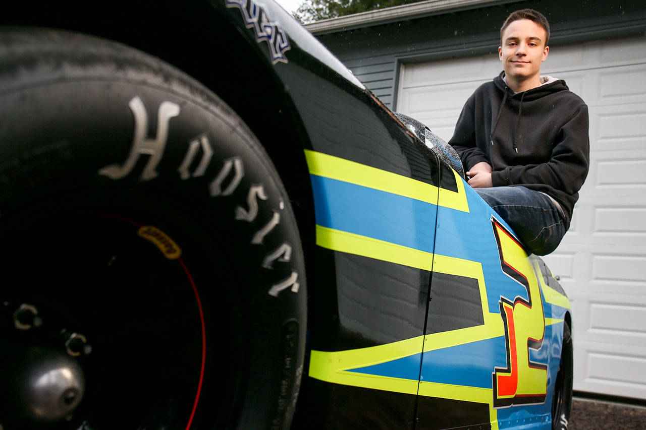 Tanner Holm, 17, is a Rookie of the Year contender in the upcoming Evergreen Speedway season. (Kevin Clark / The Herald)