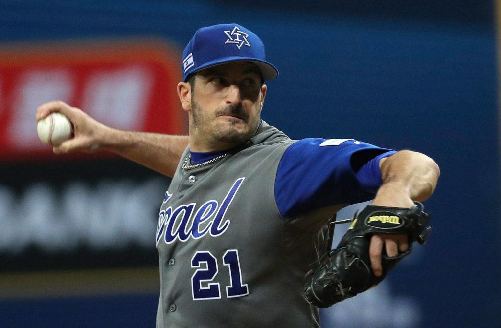 Israel’s starting pitcher, Jason Marquis, throws against South Korea on Monday during a first-round game of the World Baseball Classic at Gocheok Sky Dome in Seoul, South Korea. (AP Photo/Lee Jin-man)
