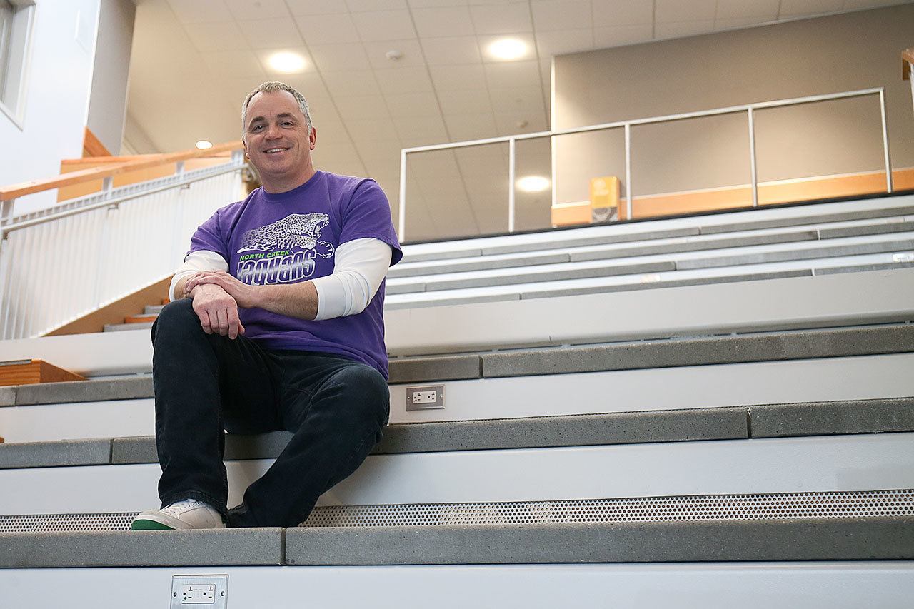 Eric McDowell, principal of the nearly completed North Creek High in Bothell, is working to fill positions and meeting with future students and parents. (Kevin Clark / The Herald)