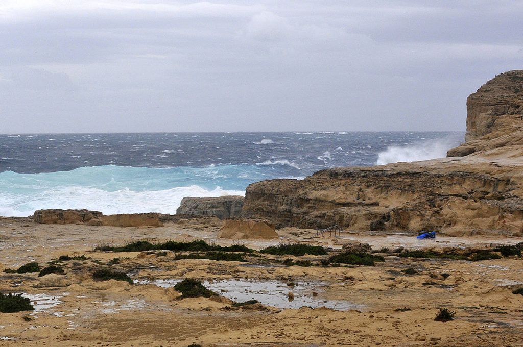 The part of coast where the Azure Window, a natural rock arch which jutted onto the sea off Malta and was a backdrop for the “Game of Thrones” TV series, is seen as it is Wednesday, March 8, after the arch collapsed in a storm. (AP Photo/Christian Mangion)

