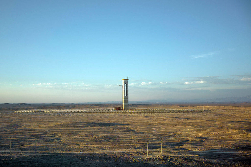 A molten-salt solar thermal tower in the Atacama Desert in Chile. (Photo by Tamara Merino for The Washington Post)
