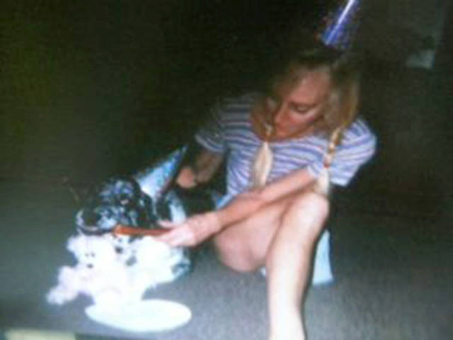 Susan King, whose leg was amputated at the hip after a 1993 car accident, with her dog Susie Q shortly before her arrest. (Courtesy of Susan King)