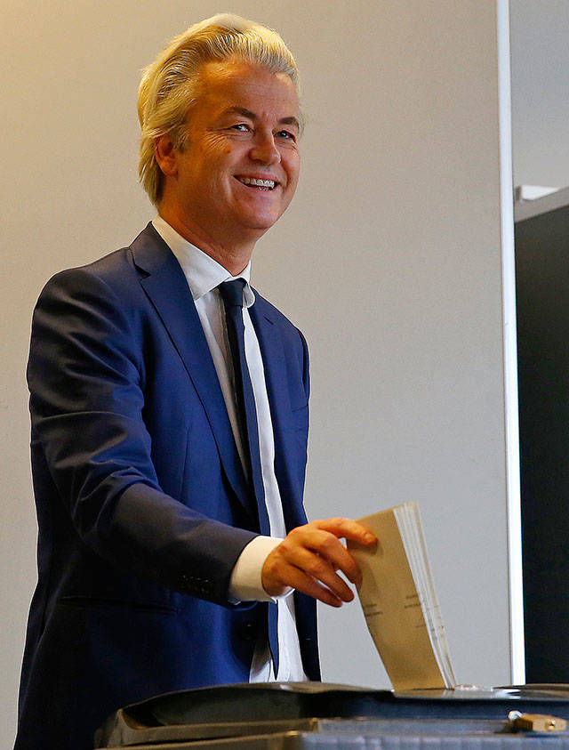 Geert Wilders casts his vote in the Dutch general election Wednesday. (AP Photo/Peter Dejong)