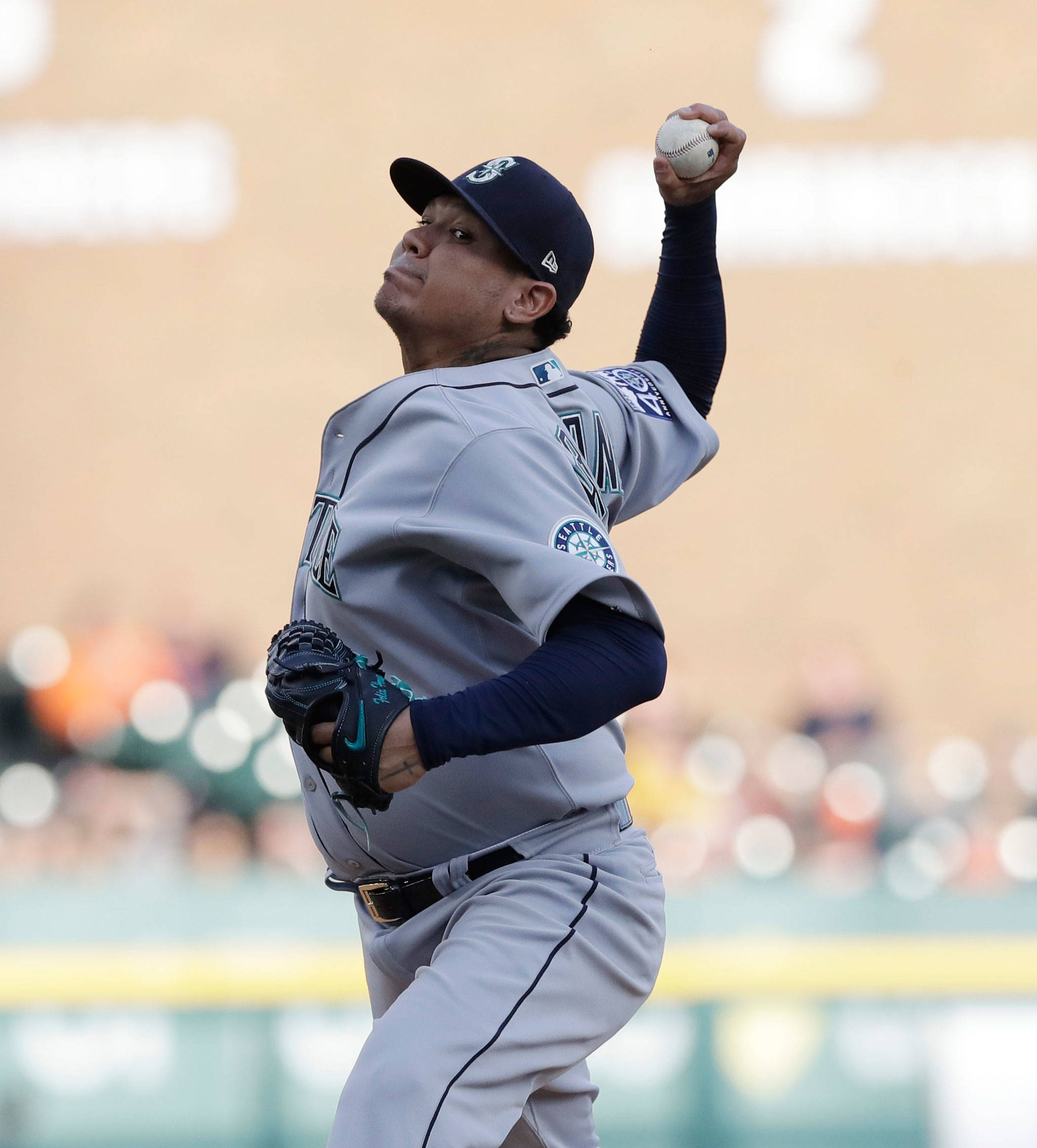Carlos Osorio / Associated Press                                Seattle Mariners starting pitcher Felix Hernandez throws during the first inning of a game against the Detroit Tigers on April 25. Hernandez left the game after two innings with a sore shoulder.