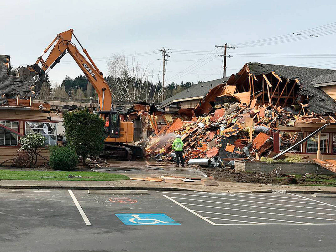Denny’s Restaurant in the Canyon Park area of Bothell was torn down last week to make way for a new Chick-Fil-A franchise. (Photo courtesy of Parl Guthrie)