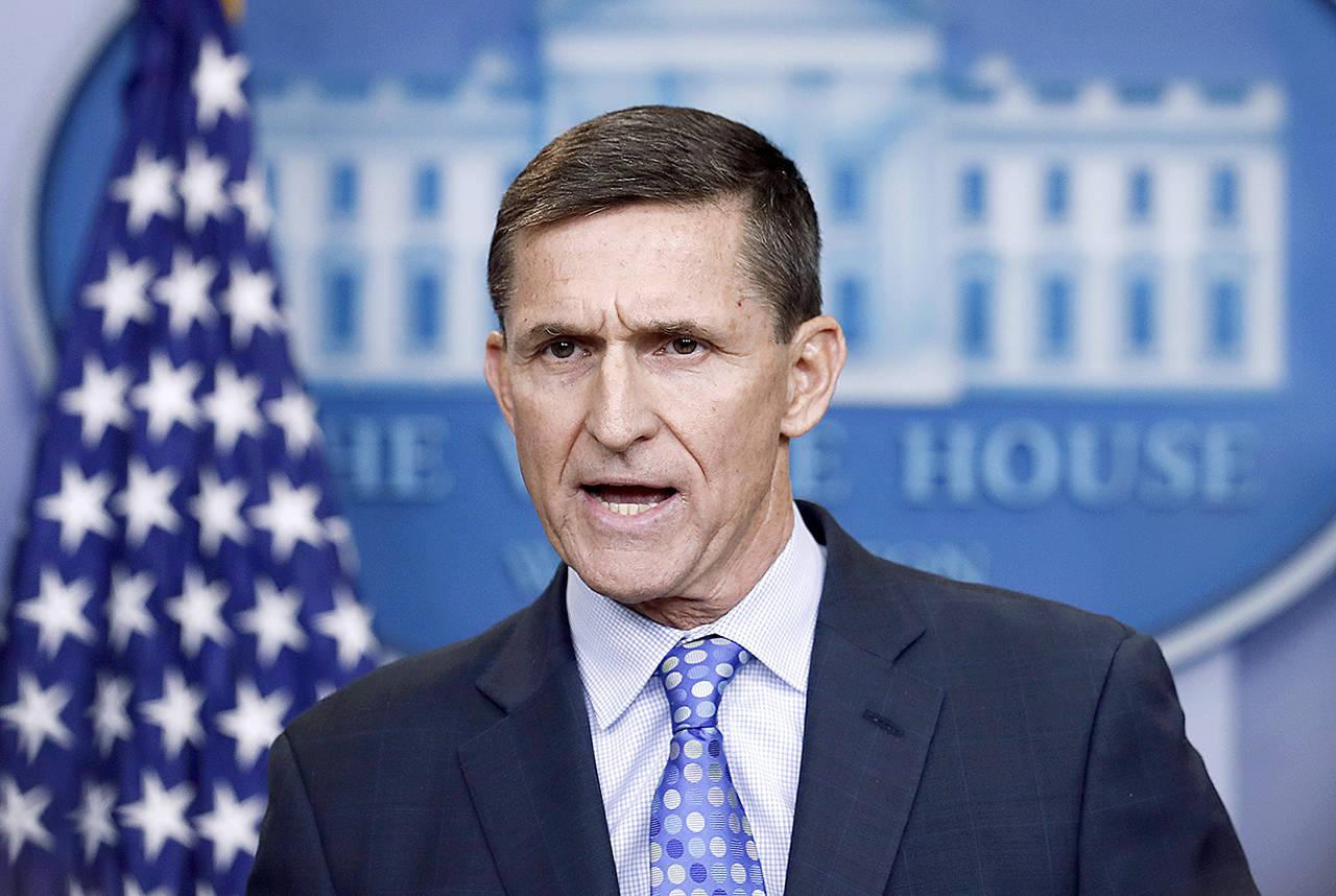 In this Feb. 1 photo, then-National Security Adviser Michael Flynn speaks during the daily news briefing at the White House in Washington. (AP Photo/Carolyn Kaster)