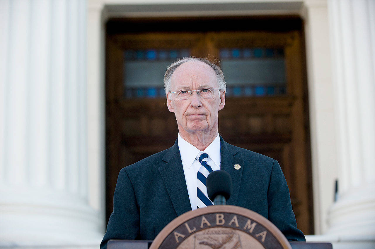 Alabama Gov. Robert Bentley speaks during a news conference on Friday outside the Alabama Capitol building in Montgomery. (Albert Cesare /The Montgomery Advertiser via AP)