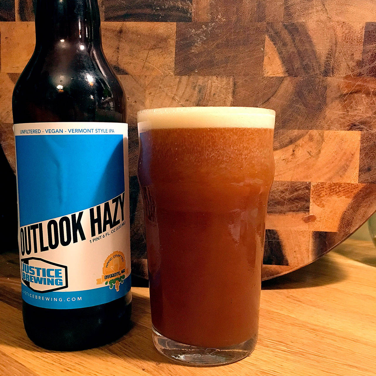 Justice Brewing’s new Vermont-style IPA has a yeasty flavor, cloudy appearance and fruity aroma. (Aaron Swaney photo)