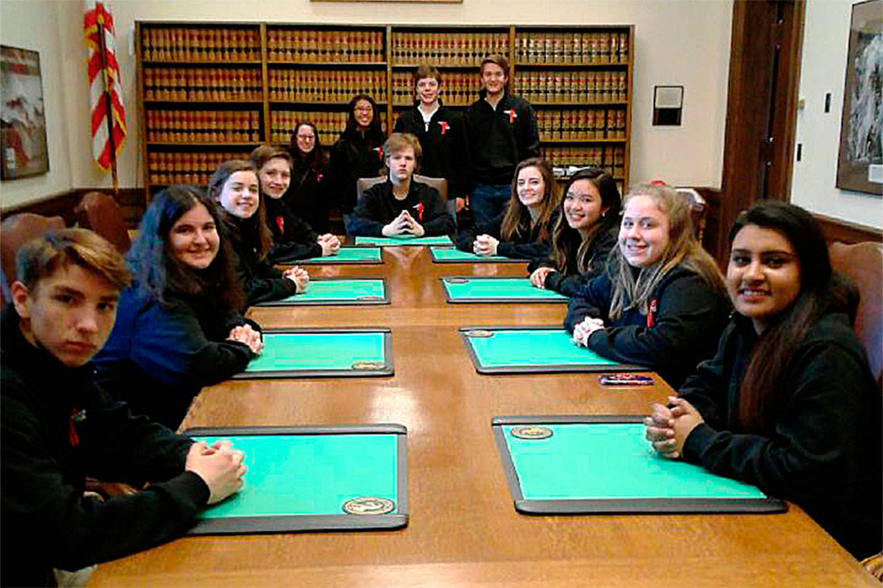 Archbishop Murphy High School’s varsity team finished in fourth place at the state high school Mock Trial Championship, held March 24-26 at the Thurston County Courthouse in Olympia. (Contributed photo)