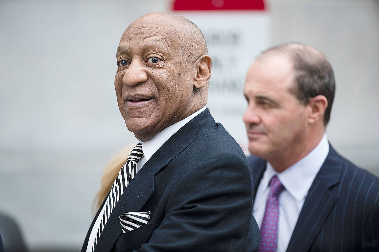 Bill Cosby leaves a courtroom after a pretrial hearing in his sexual assault case in Norristown, Pennsylvania, this month. Cosby’s “Little Bill Books” series is among those making the American Library Association’s annual top 10 list of “challenged books.” The reason is not the books themselves, but the multiple accusations of sexual assault made against the once-beloved actor-comedian. (Associated Press)