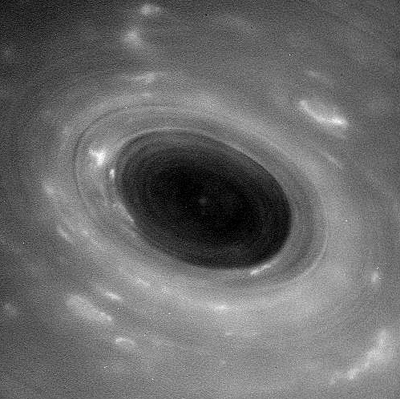 Cassini photographed this giant hurricane in Saturn’s atmosphere. (NASA, JPL-Caltech, Space Science Institute)