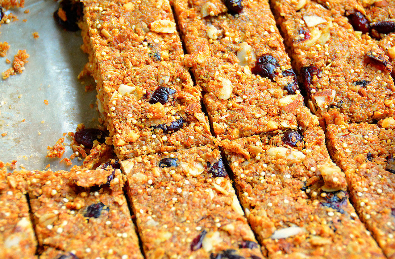 Quinoa oats energy bars are made with almonds, cranberries, honey and peanut butter. (Reshma Seetharam)