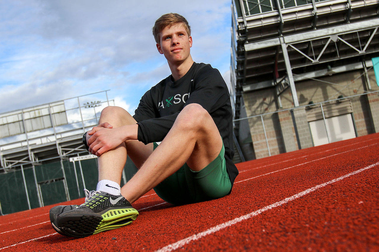 Jackson’s Matthew Watkins ran the fourth-fastest 3,200-meter time for a Washington high-school athlete on April 8 in Arcadia, Calif. (Kevin Clark / The Herald)