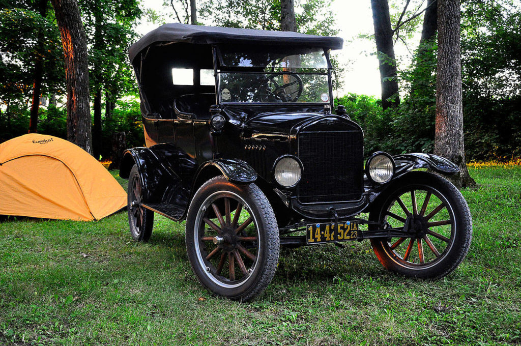 This 1923 Model T Ford, which Annette Fitch-Brewer Nelson bought at Hudler Motor Company in Everett, now belongs to Mike Knox, of Manchester, Iowa. Driving his old car, Knox hopes to repeat a road trip the woman made from Jefferson, Ohio, to Everett. (Courtesy of Mike Knox)
