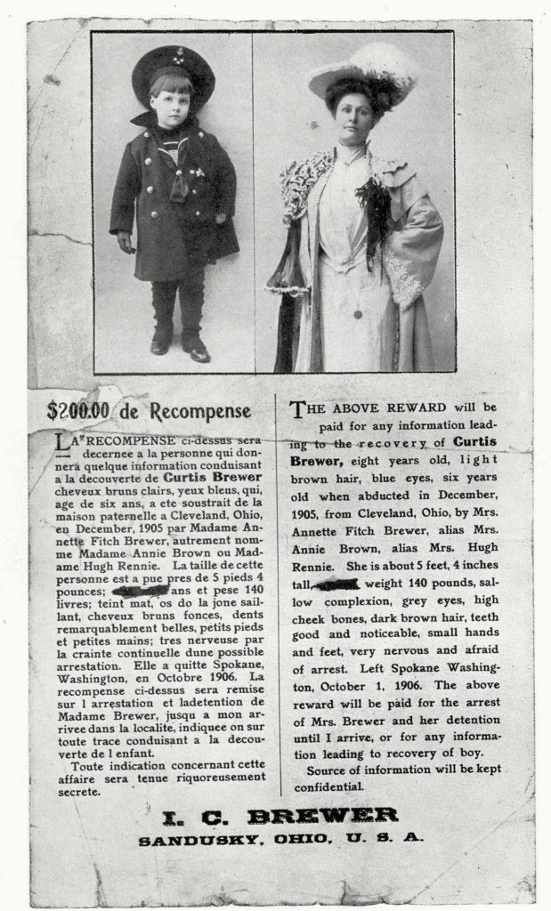 Annette Fitch-Brewer and her 6-year-old son, Curtis, are pictured on a 1906 wanted poster circulated by her ex-husband, Isaac Curtis Brewer, of Sandusky, Ohio. The mother took the boy and hid out in Lake Stevens in the early 20th century. In 1910, investigators found the boy at a schoolhouse, where he was using an alias, and returned him to his father. (Courtesy Everett Public Library)
