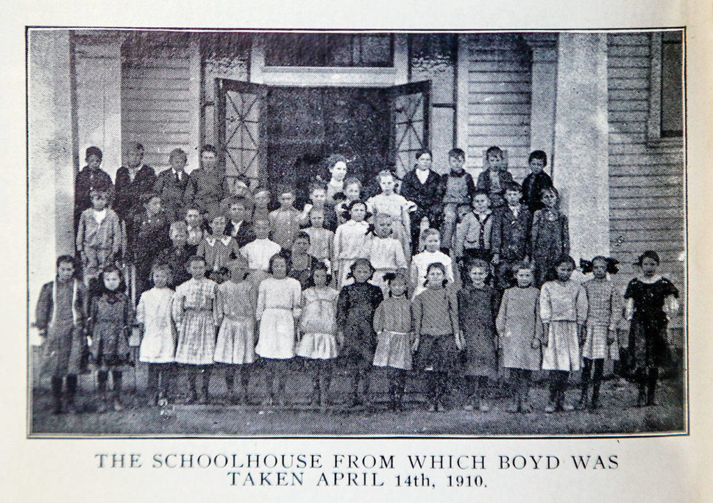 Annette Fitch-Brewer’s son, Curtis, who went by the assumed name of Boyd McIntyre while in hiding, was taken from this Lake Stevens schoolhouse by a lawyer and deputy sheriff April 14, 1910. (From “The Story of a Mother-Love”)
