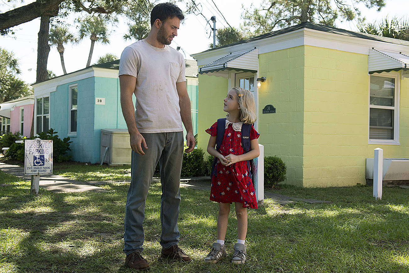 Wilson Webb / Fox Searchlight Pictures                                Chris Evans plays a single man raising his child prodigy niece, Mary (McKenna Grace), who is drawn into a custody battle with his mother in “Gifted.”