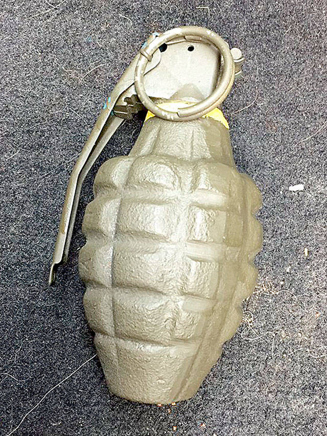 This old grenade was dropped off Monday afternoon at the Edmonds Police Department. (Edmonds Police Department)