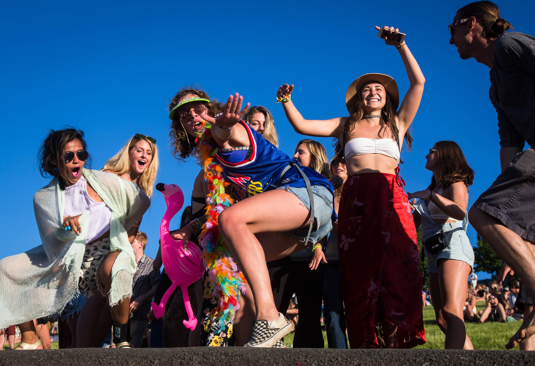 Festival-goers dance on the hill near the main stage on the first of three days during the annual Sasquatch! Music Festival on Friday, May 26, 2017 in George, Wa. (Daniella Beccaria / For the Herald )