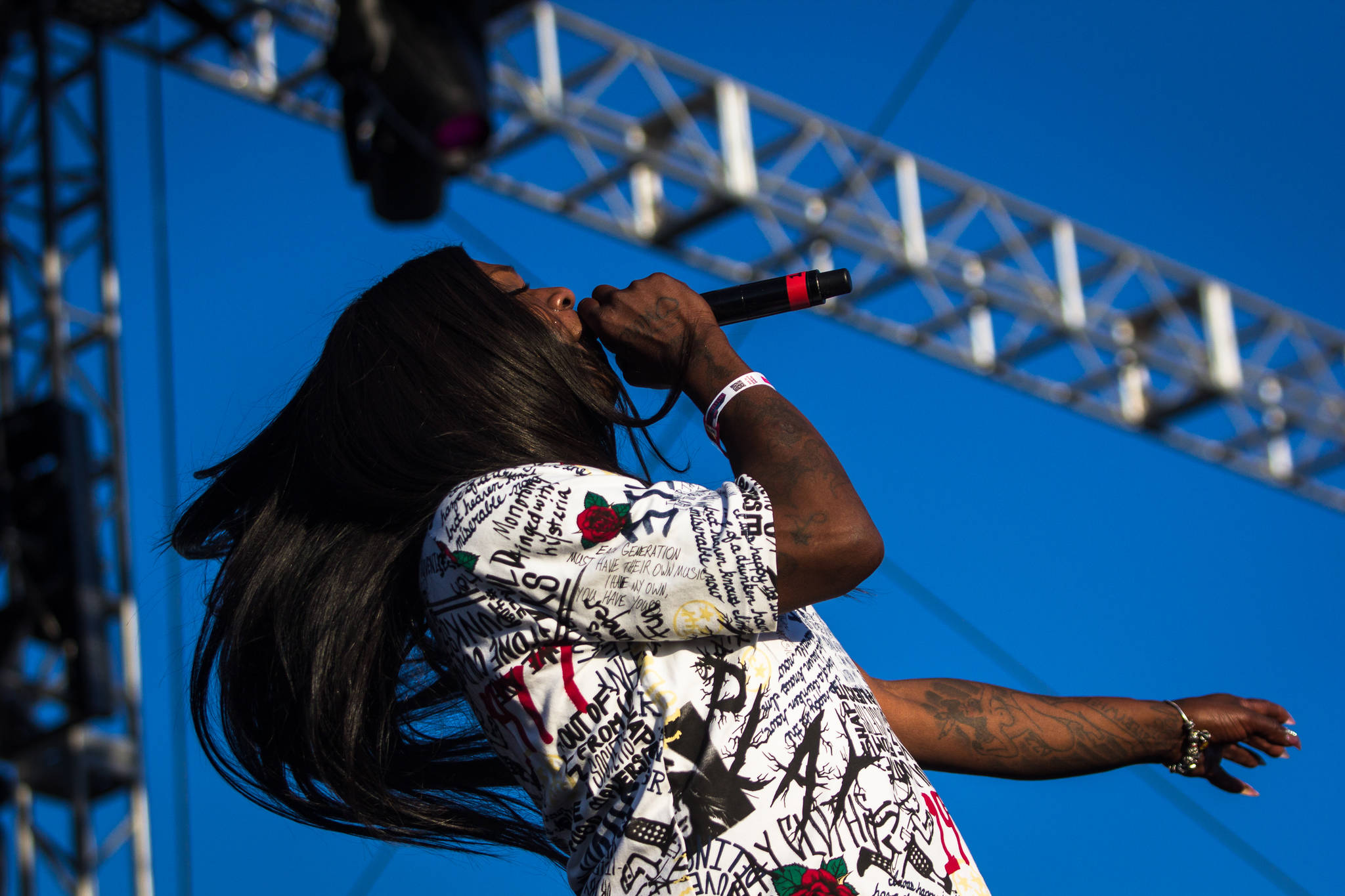 Big Freedia performs on the Bigfoot Stage on the first of three days during the annual Sasquatch! Music Festival on Friday, May 26, 2017 in George, Wa. (Daniella Beccaria / For the Herald )
