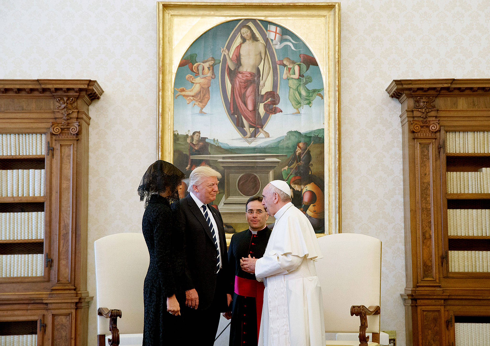 President Donald Trump and first lady Melania Trump meet Pope Francis on Wednesday at the Vatican. (AP Photo/Evan Vucci, Pool)