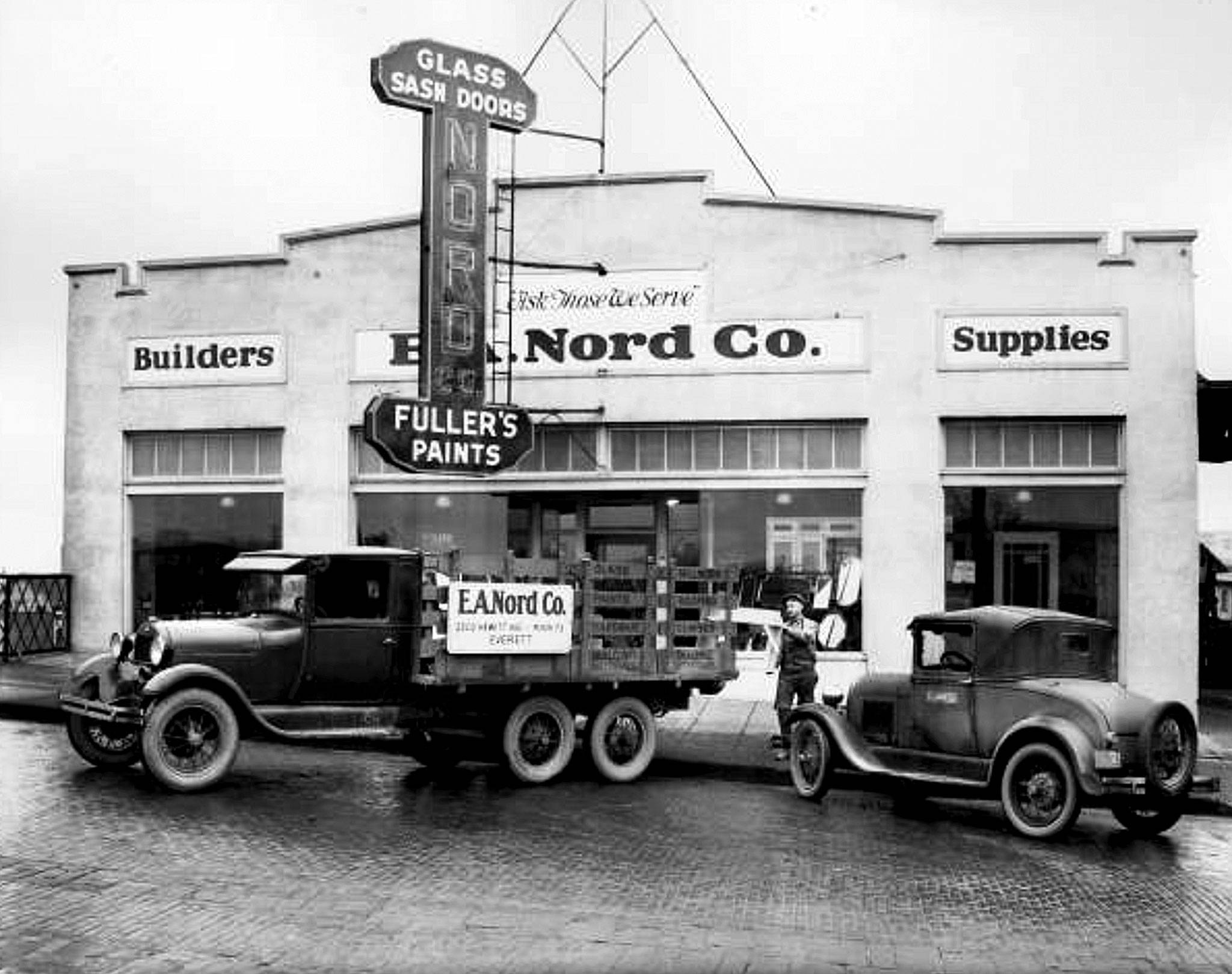 Everett’s E.A. Nord Co., which grew to become the world’s largest maker of paneled wood doors, as it looked in 1929 at 2202 Hewitt Ave. Bob Nord, longtime chairman and president of the company, died May 3. His father, Eric A. Nord, founded the company in 1924. It later moved to 300 W. Marine View Drive. (Everett Public Library photo, J.A. Juleen Collection)