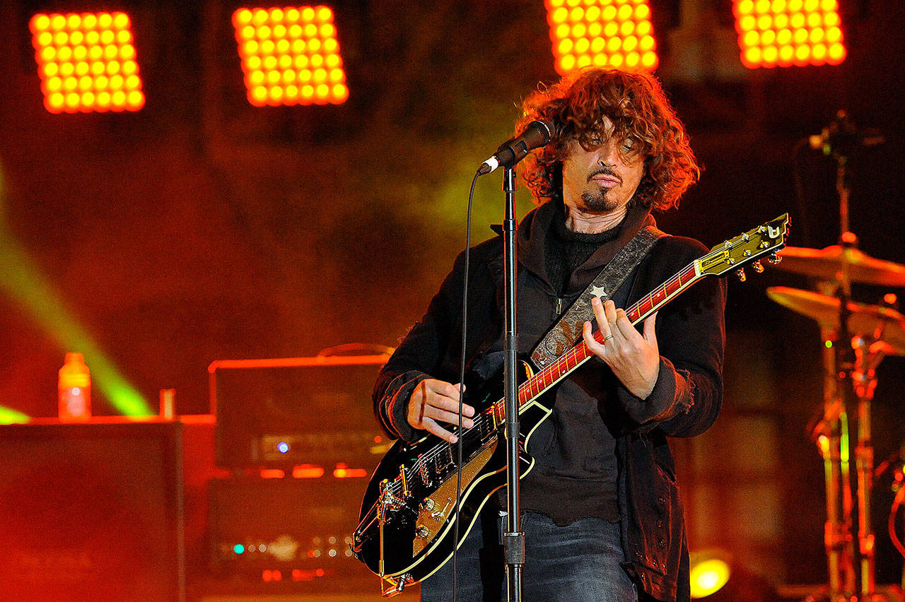 Chris Cornell of Soundgarden performs in concert at the Guitar Center Direct TV live stream show from a roof top party during South By Southwest (SXSW) in 2014 in Austin. (Manuel Nauta/NurPhoto/Sipa USA)