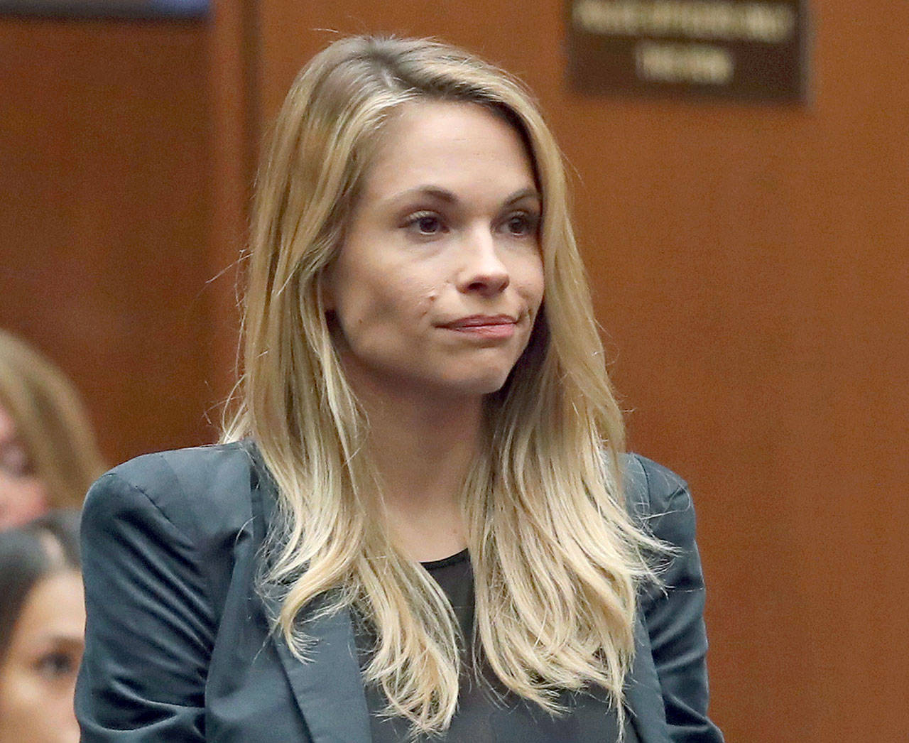 Model and Playboy bunny Dani Mathers appears in Los Angeles County Superior Court on Wednesday. (Frederick M. Brown/Pool Photo via AP)