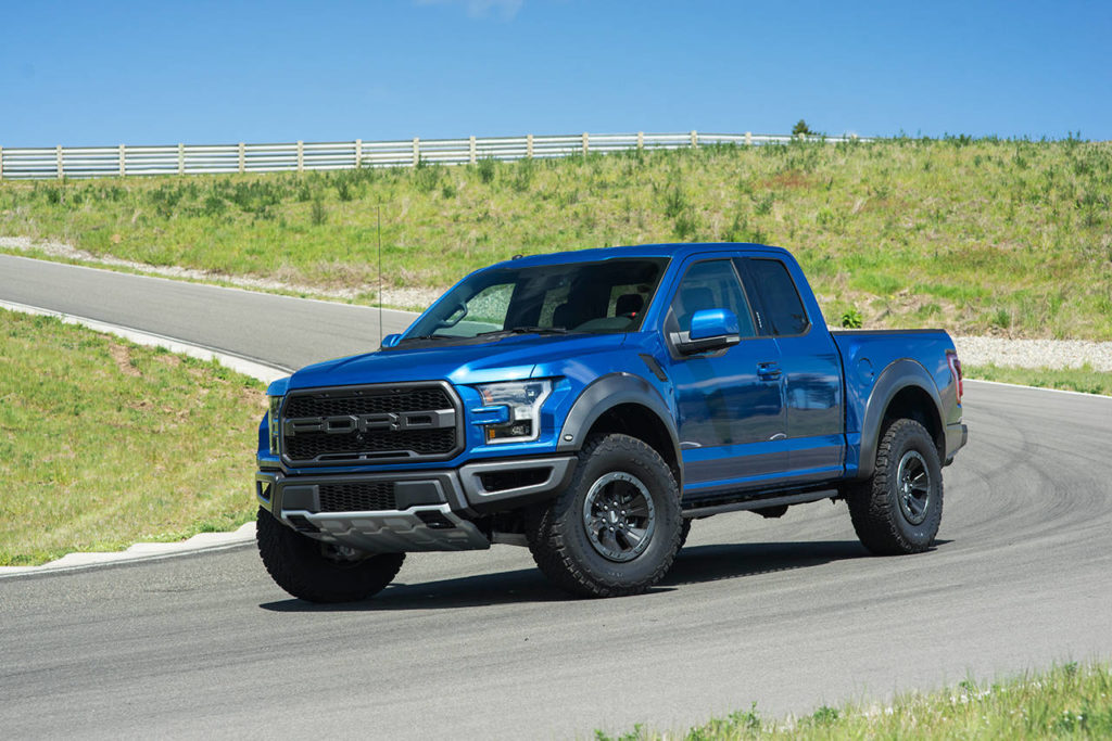 The 2017 Ford Raptor Super Cab hits the turn on the track at Mudfest. The truck won the best pickup award, as voted by the Northwest Automotive Press Association. (Josh Mackey / NWAPA)
