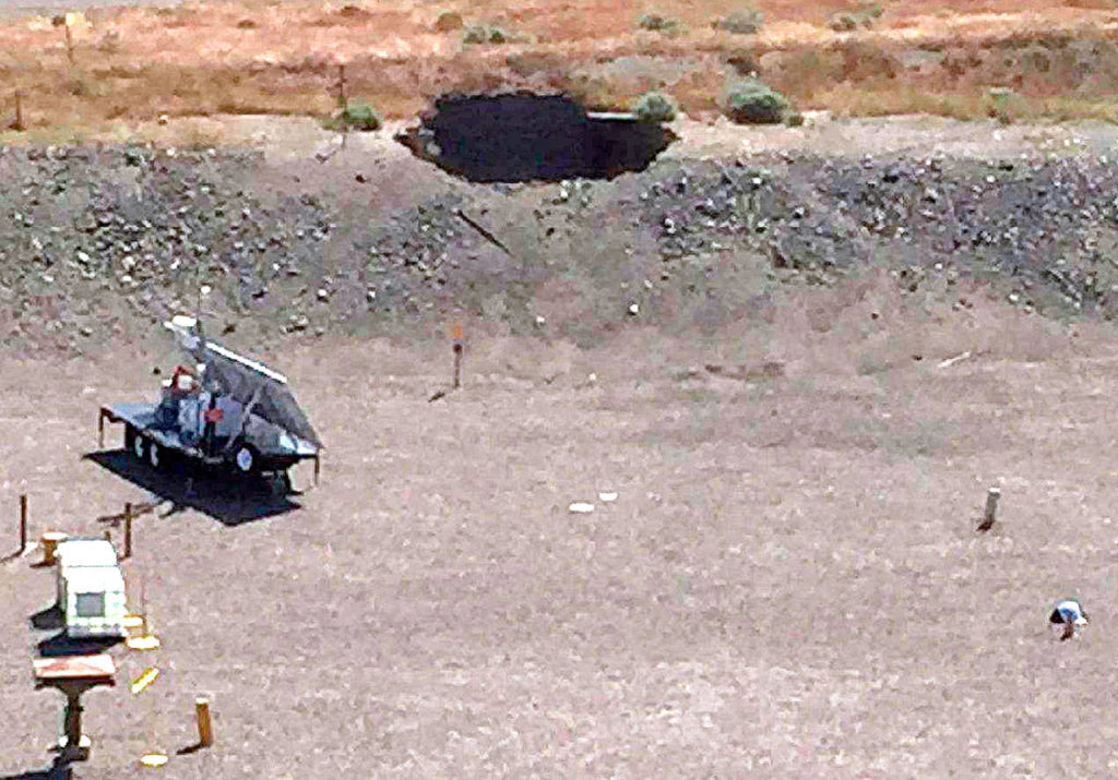 A 20-foot by 20-foot hole in the roof of a storage tunnel at the Hanford Nuclear Reservation near Richland on Tuesday. (U.S. Department of Energy via AP) 
