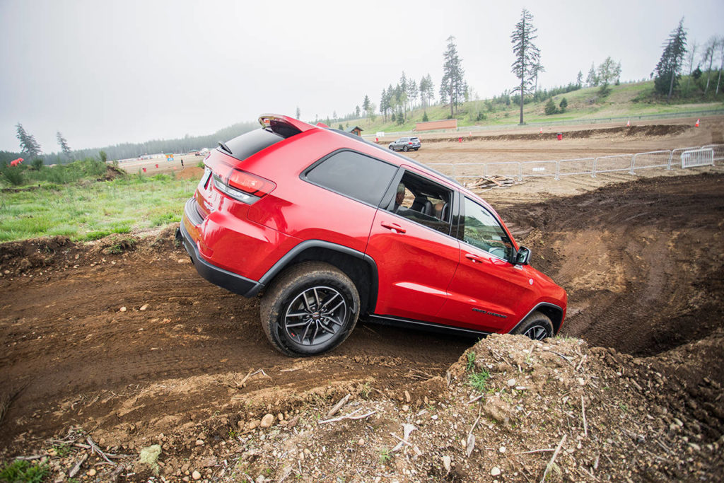 The 2017 Jeep Grand Cherokee Trailhawk heads down a section of the off-road area at The Ridge Motorsports Park during Mudfest. The vehicle was voted the Northwest Automotive Press Association’s top premium mid- or full-size utility vehicle. (Josh Mackey / NWAPA)
