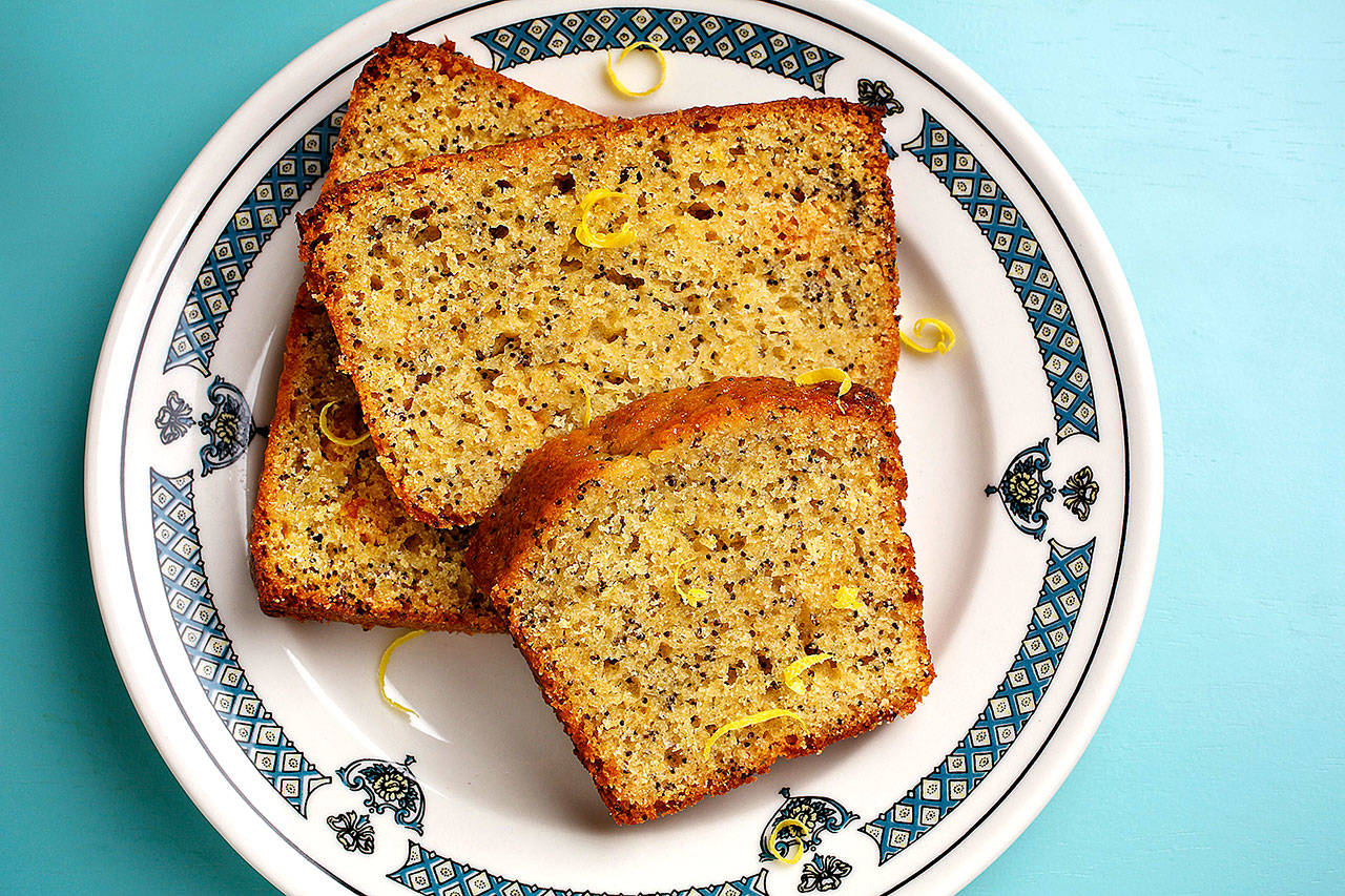 Lemon poppy seed bread sweetened with honey makes for an ultra-moist crumb. (Photo by Deb Lindsey for The Washington Post)