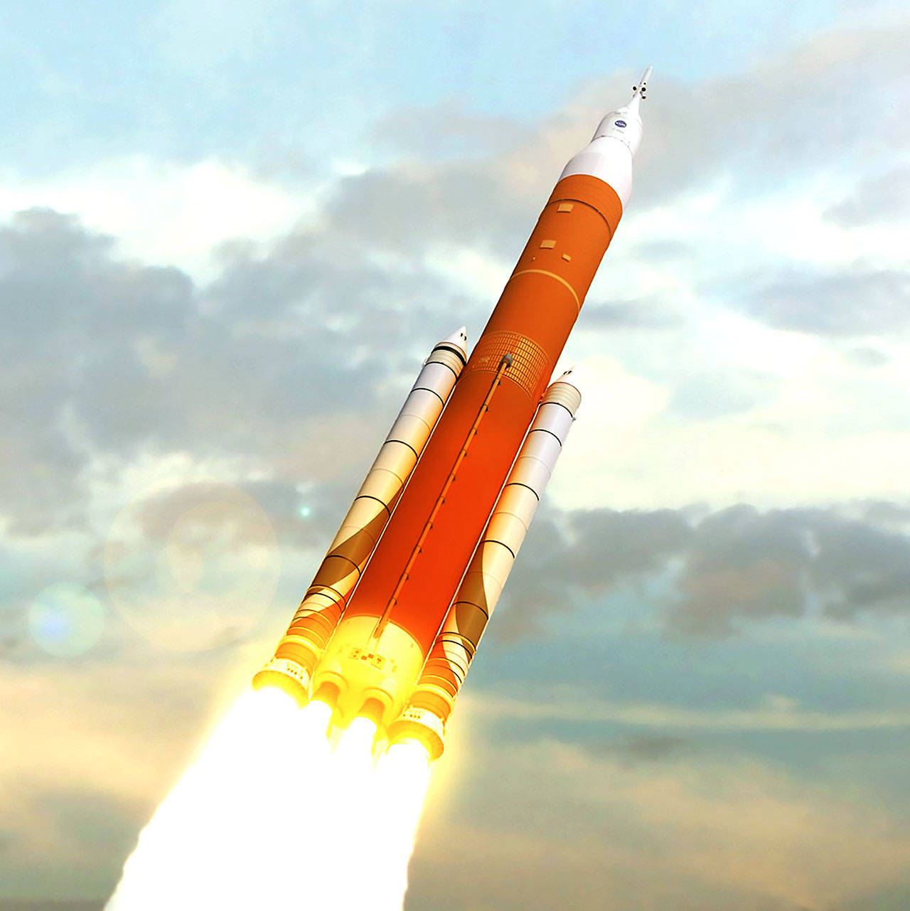 An artist’s rendering of NASA’s Space Launch System rocket. (NASA)