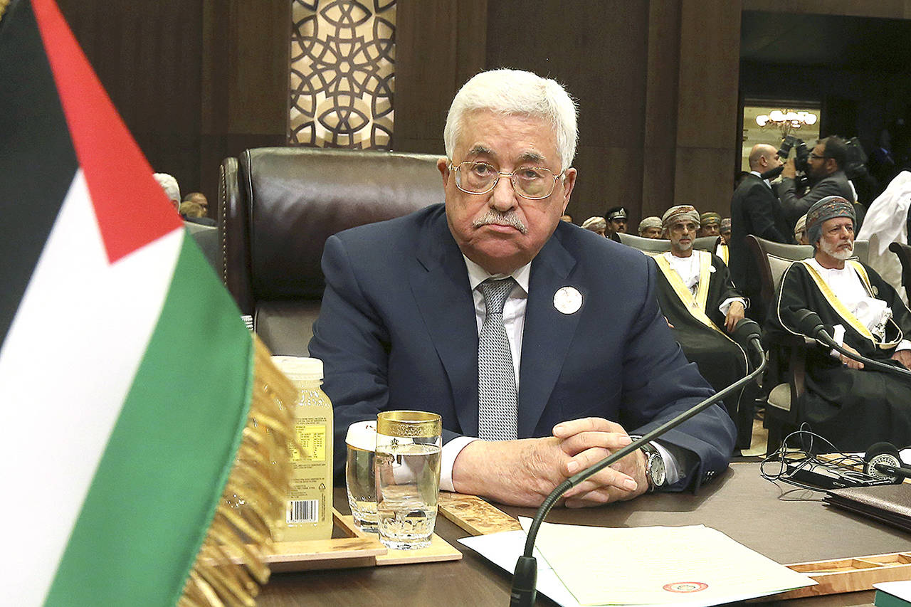 In this March 29 photo, Palestinian President Mahmoud Abbas attends theArab League summit at the Dead Sea in Jordan. (AP Photo/ Raad Adayleh, File)