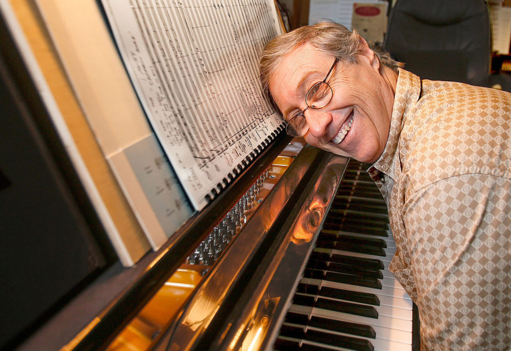 At his piano, Ron Jones leans into the original score from “Star Trek, The Next Generation.” Jones, from Stanwood, is a speaker at the Upstream Music Festival + Summit. (Dan Bates / Herald file)
